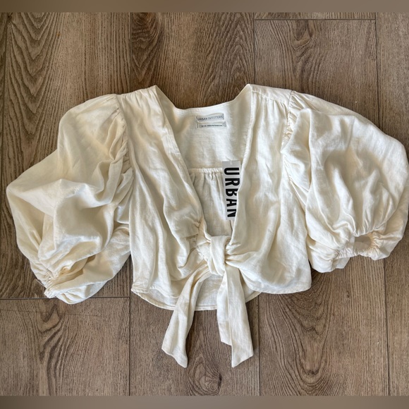 NWT Urban Outfitters Devon Puff Sleeve Tie Crop - Picture 2 of 7
